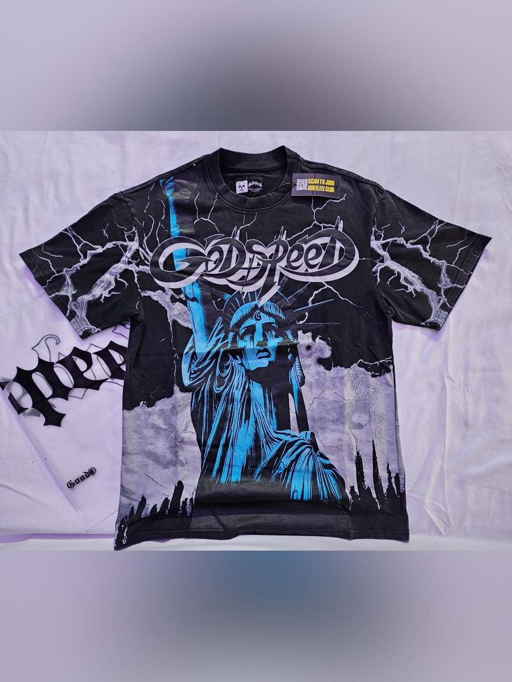 Godspeed Statue of Liberty Graphic Tee in Black & Bright Blue